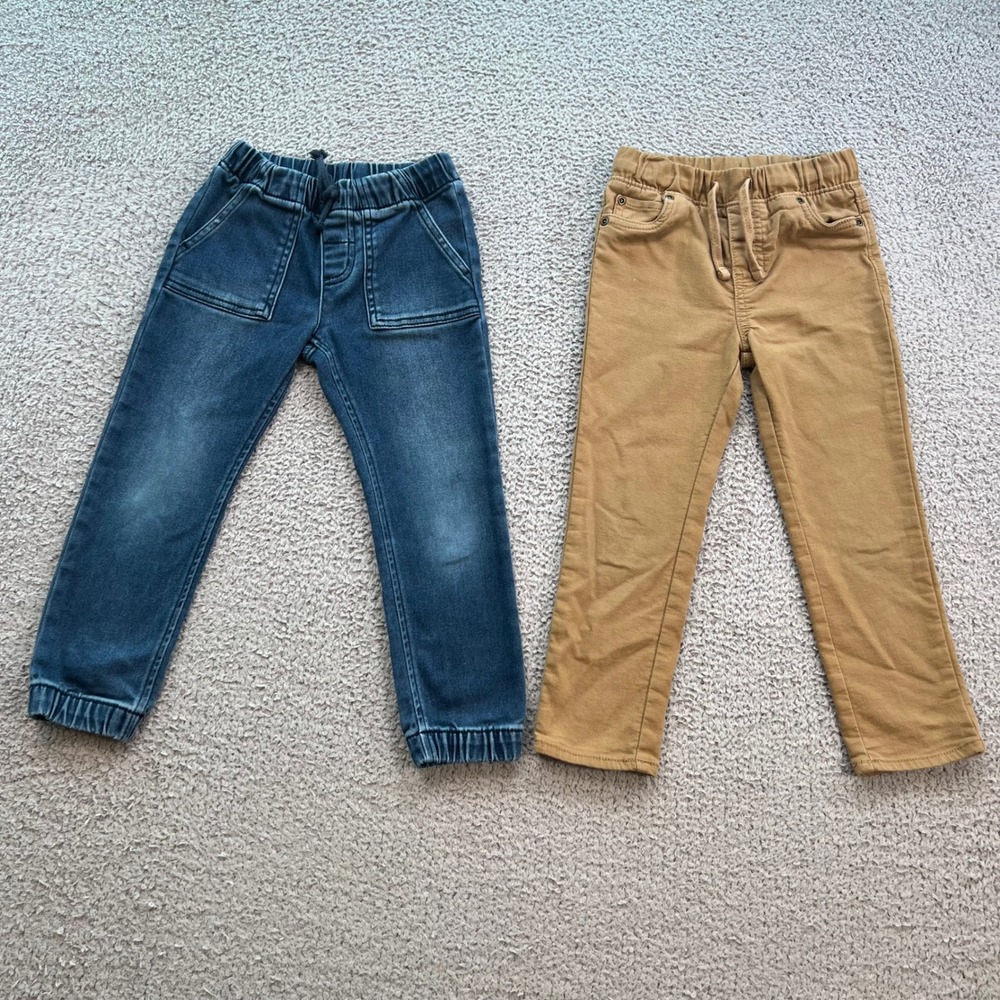 Cat & Jack Denim Joggers & Carters Tan Pants Bundle Toddler Boys 4T 2 Pack
